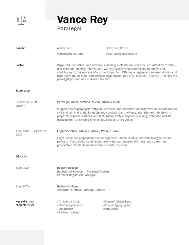 Professionel paralegal-CV-skabelon til juridiske supportroller