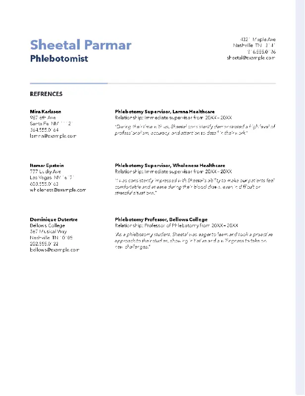 Professionel CV-referenceskabelon med et rent og organiseret layout