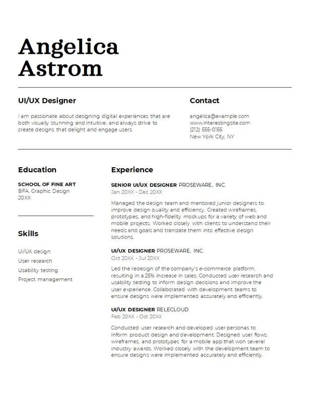 Klassische UI/UX-Designer-Lebenslaufvorlage mit elegantem und strukturiertem Design