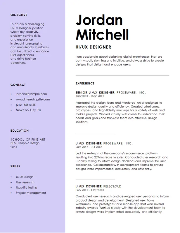 Color-Block-UI/UX-Designer-Lebenslaufvorlage mit modernem und mutigem Design