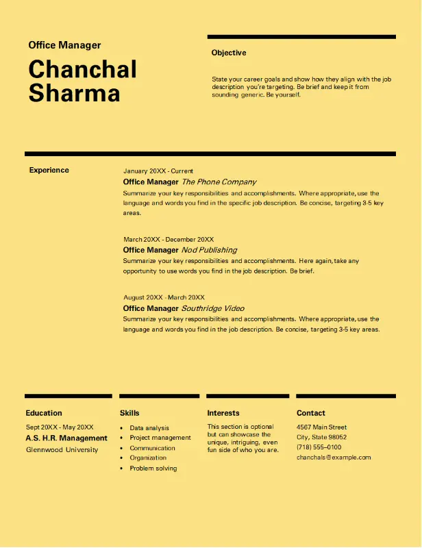 Plantilla de currículum de diseño suizo con un formato limpio, minimalista y profesional