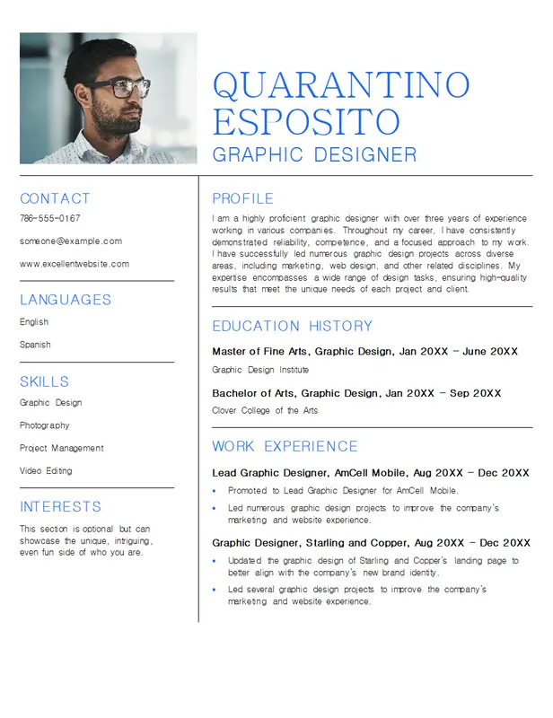 Witte minimalistische CV-sjabloon voor grafisch ontwerpers met een elegant en strak ontwerp