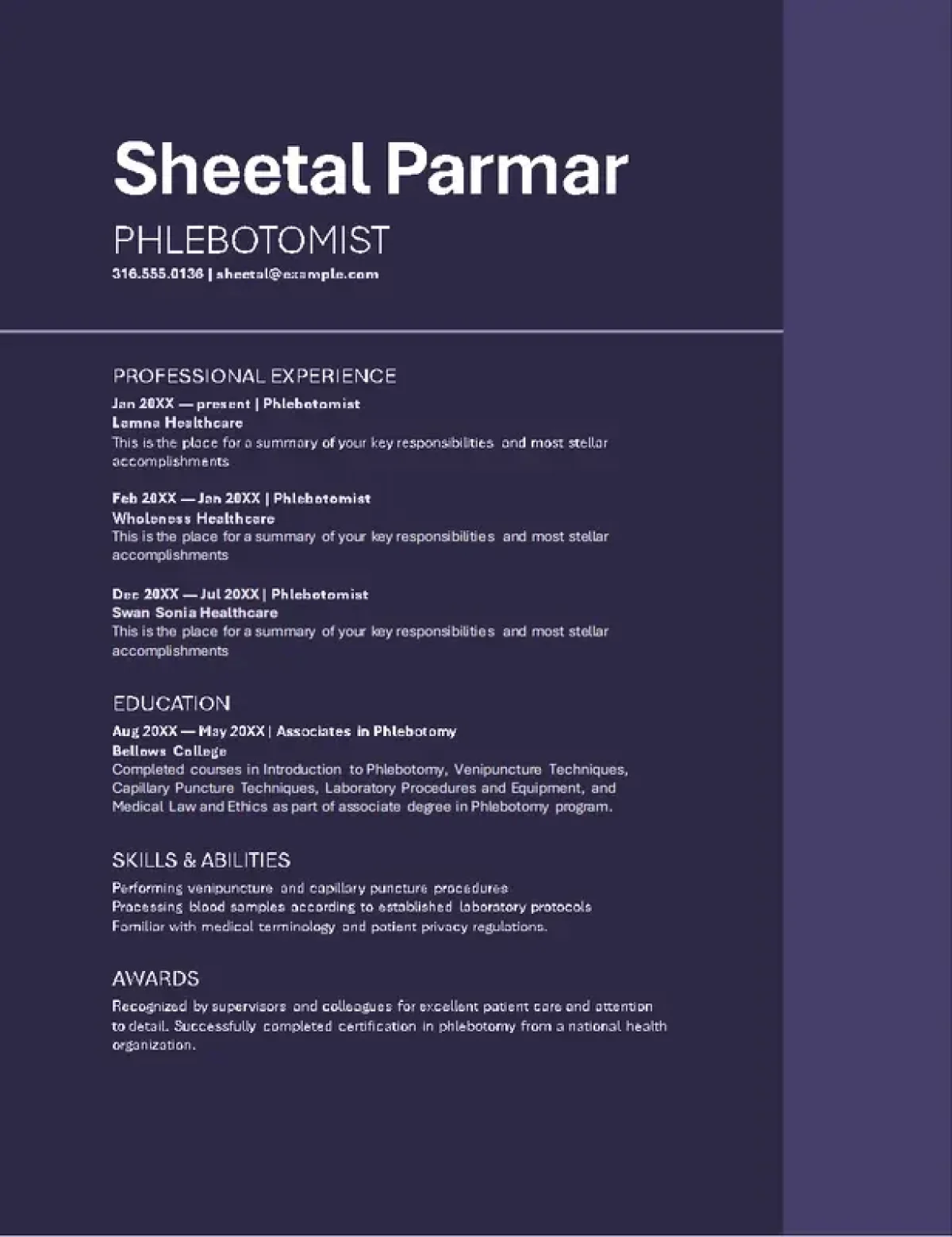 Eenvoudig ATS zorg CV-sjabloon met een schoon en professioneel ontwerp