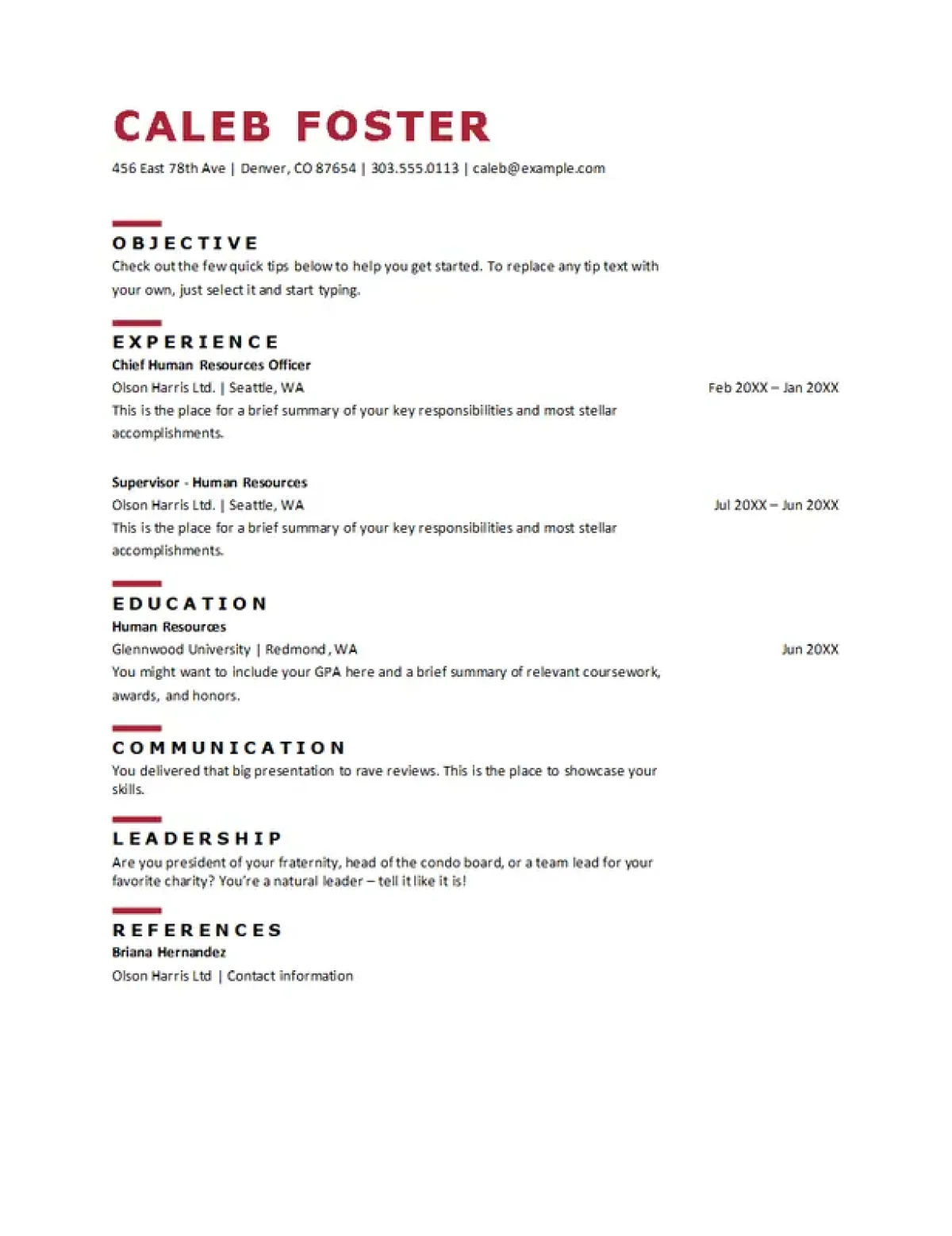 Gedurfd HR CV-sjabloon geoptimaliseerd voor ATS met een professioneel ontwerp voor HR-functies