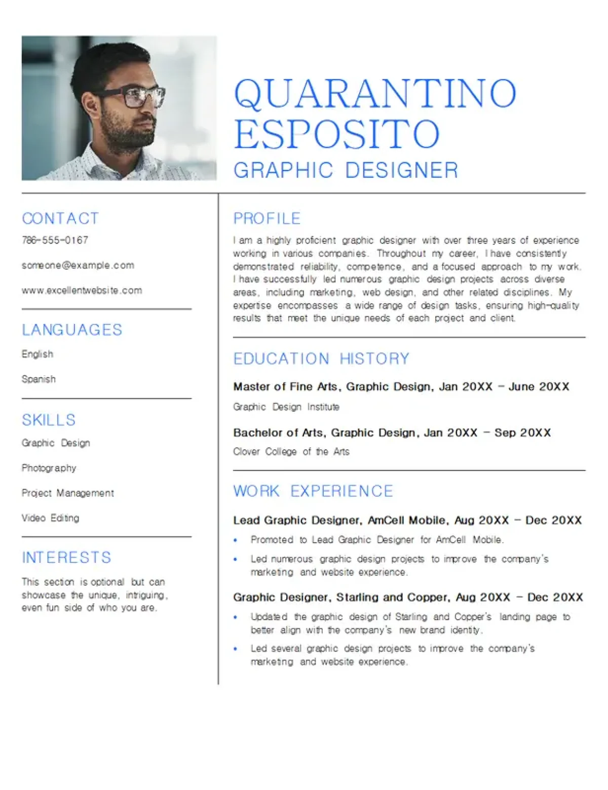 Witte Minimalistische CV-sjabloon voor Grafisch Ontwerpers – Schone Creatieve CV Witte minimalistische CV-sjabloon voor grafisch ontwerpers met een elegant en strak ontwerp