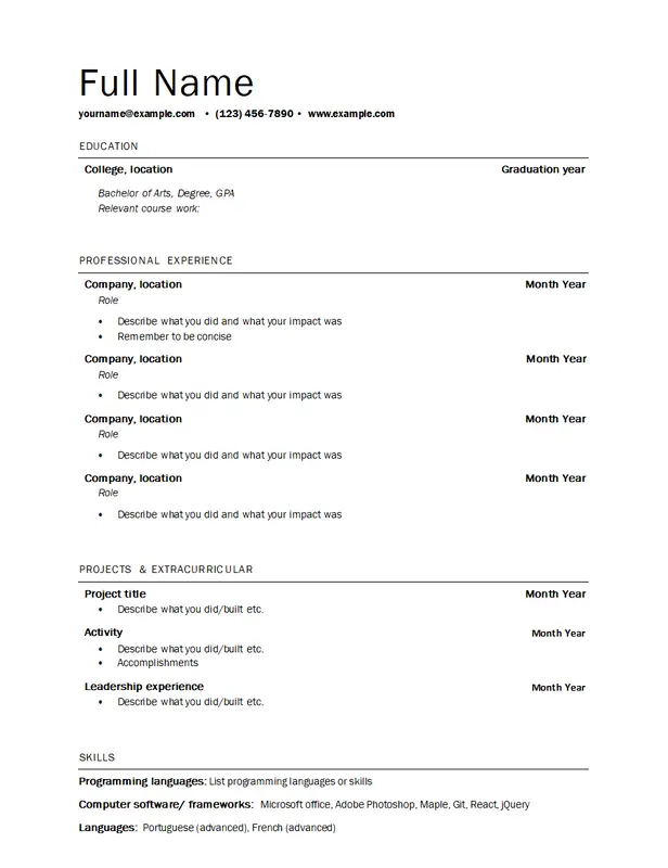 Grunnleggende profesjonell CV-mal med et rent og enkelt design