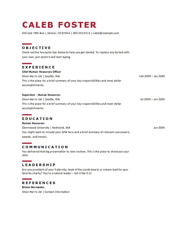 Odważny szablon CV dla HR zoptymalizowany pod kątem ATS z profesjonalnym designem dla ról HR