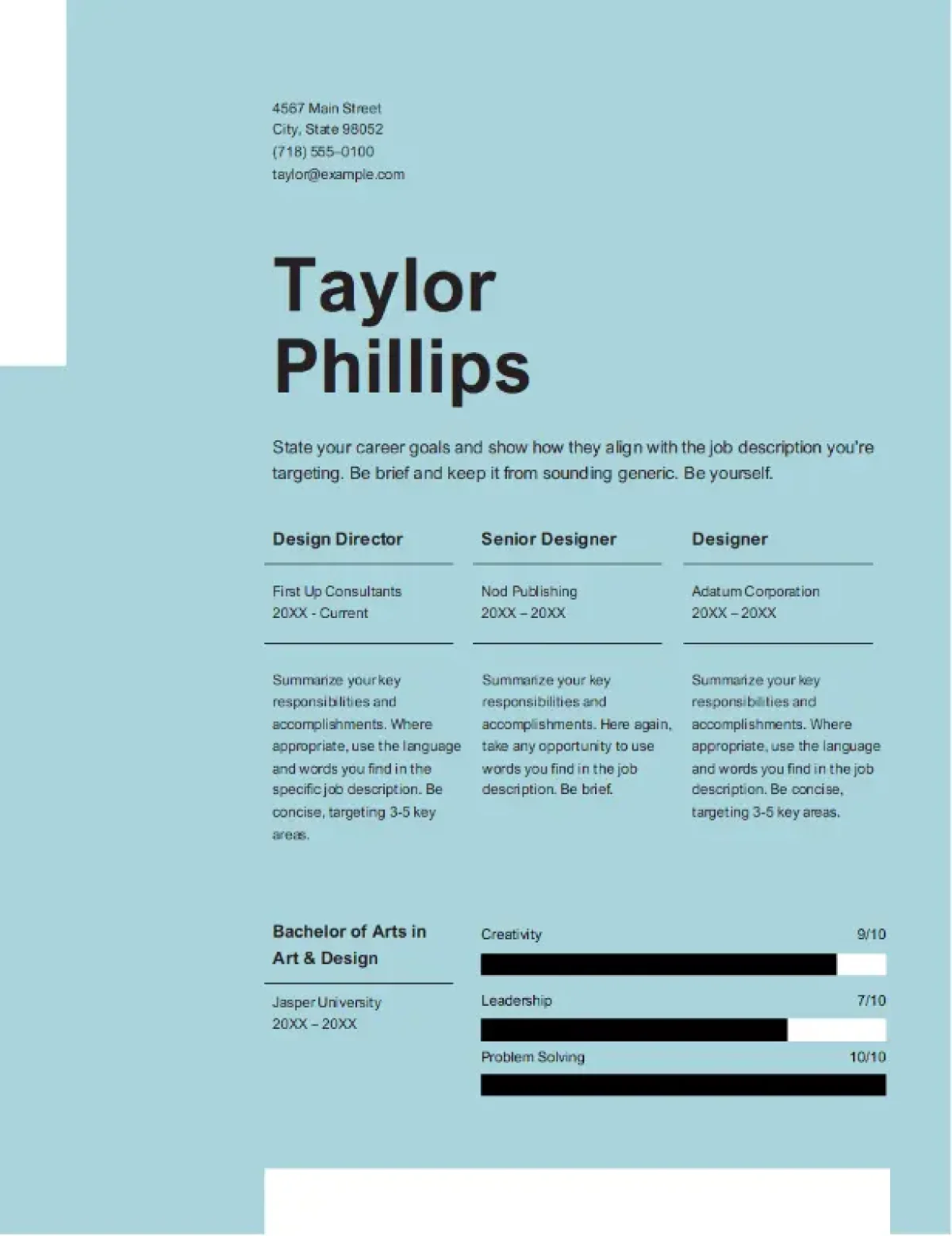 Elegancki szablon CV o minimalistycznym, czystym wyglądzie.