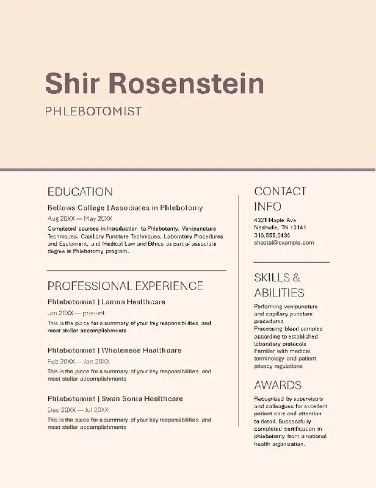 Rozszerzony szablon CV ATS dla opieki zdrowotnej z szczegółowym i profesjonalnym wyglądem