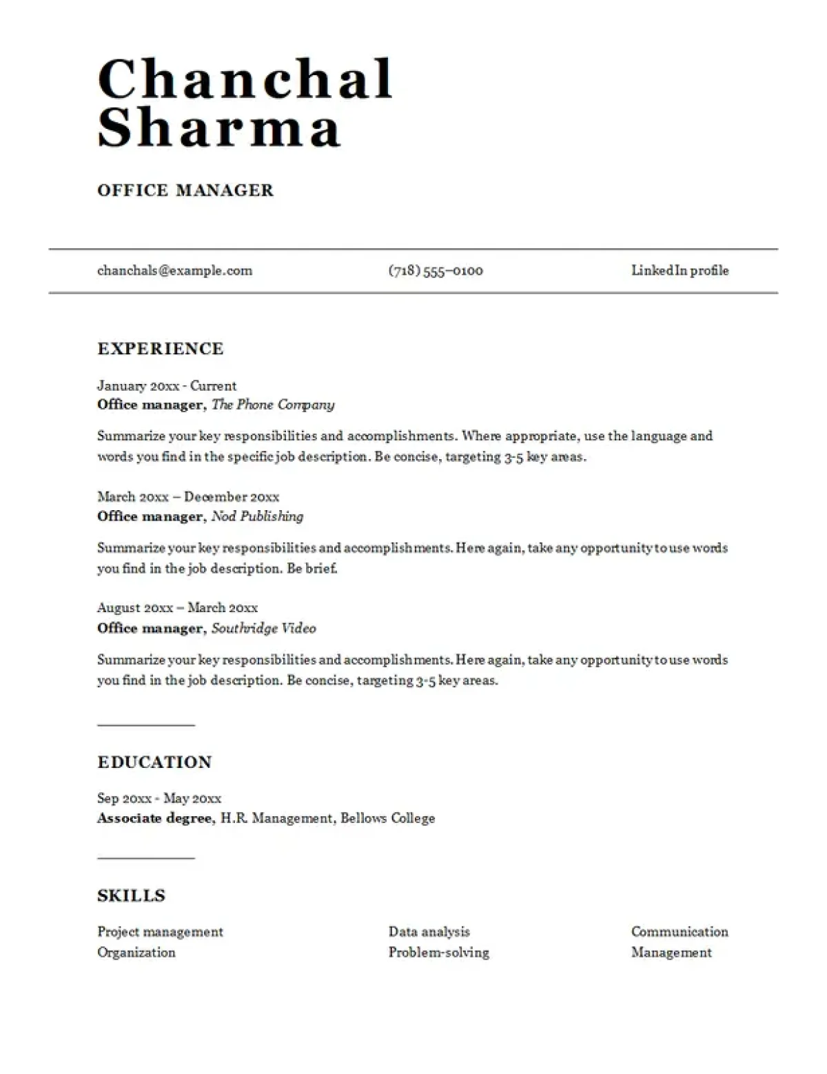 ATS-friendly office manager resume template for administrative professionals
