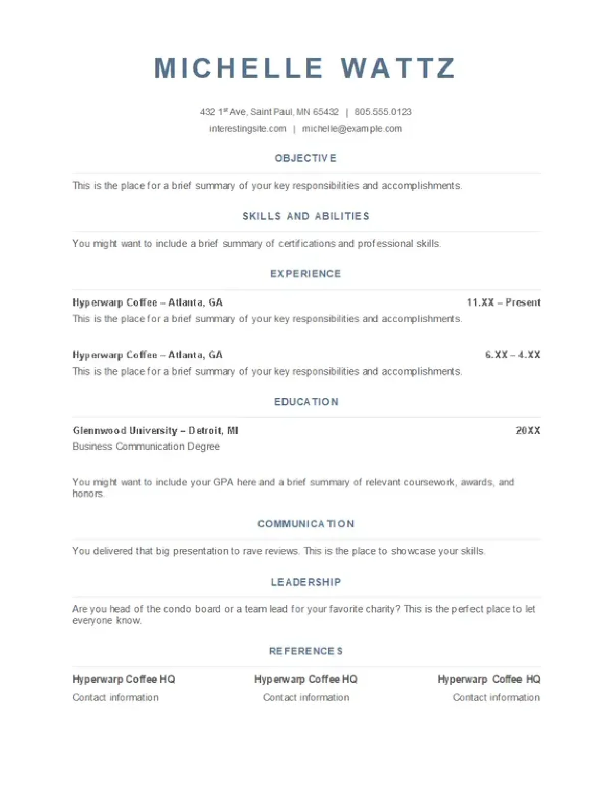 ATS-friendly food service resume template for hospitality roles with a simple, professional design