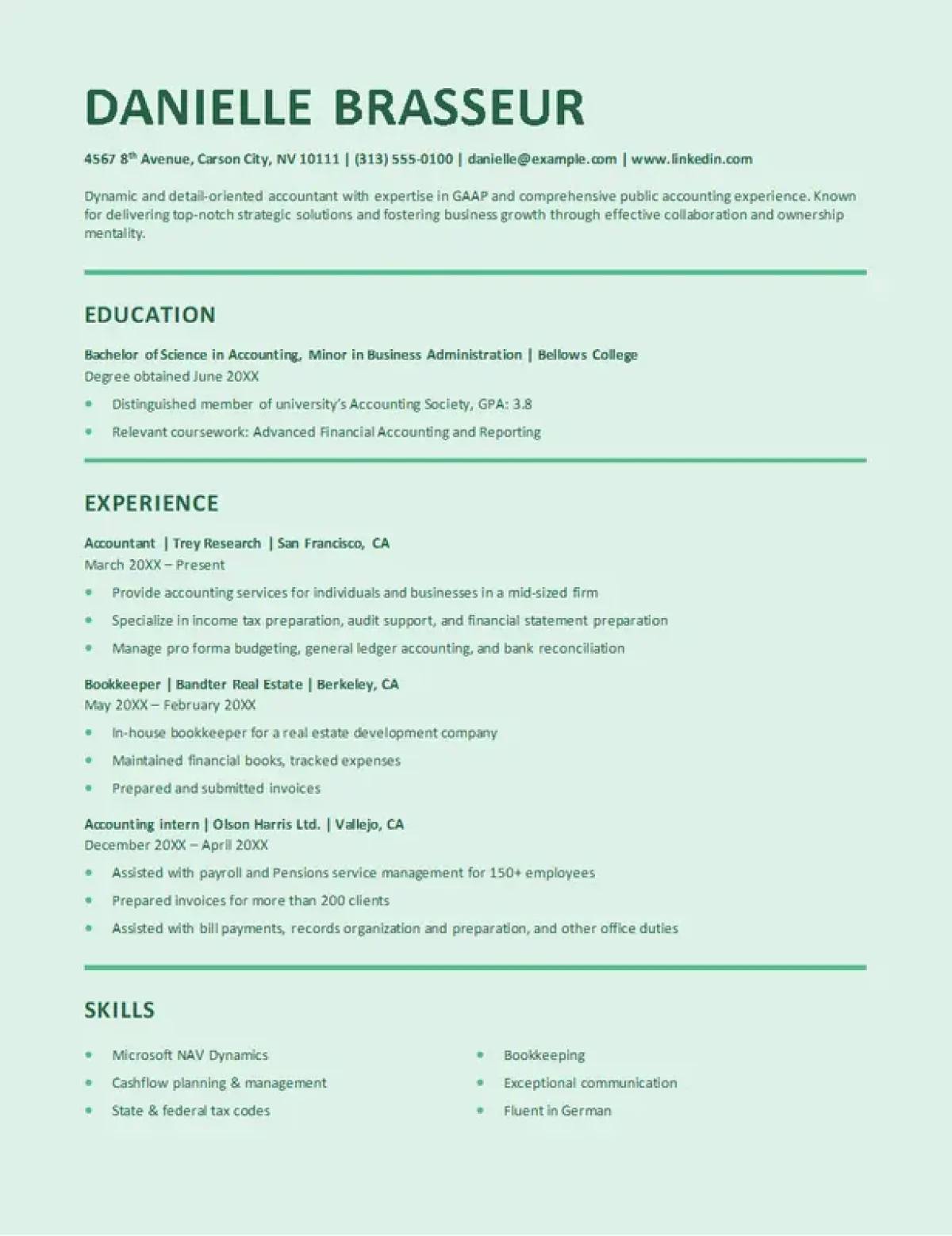 Stylish accounting resume template optimized for ATS and finance roles