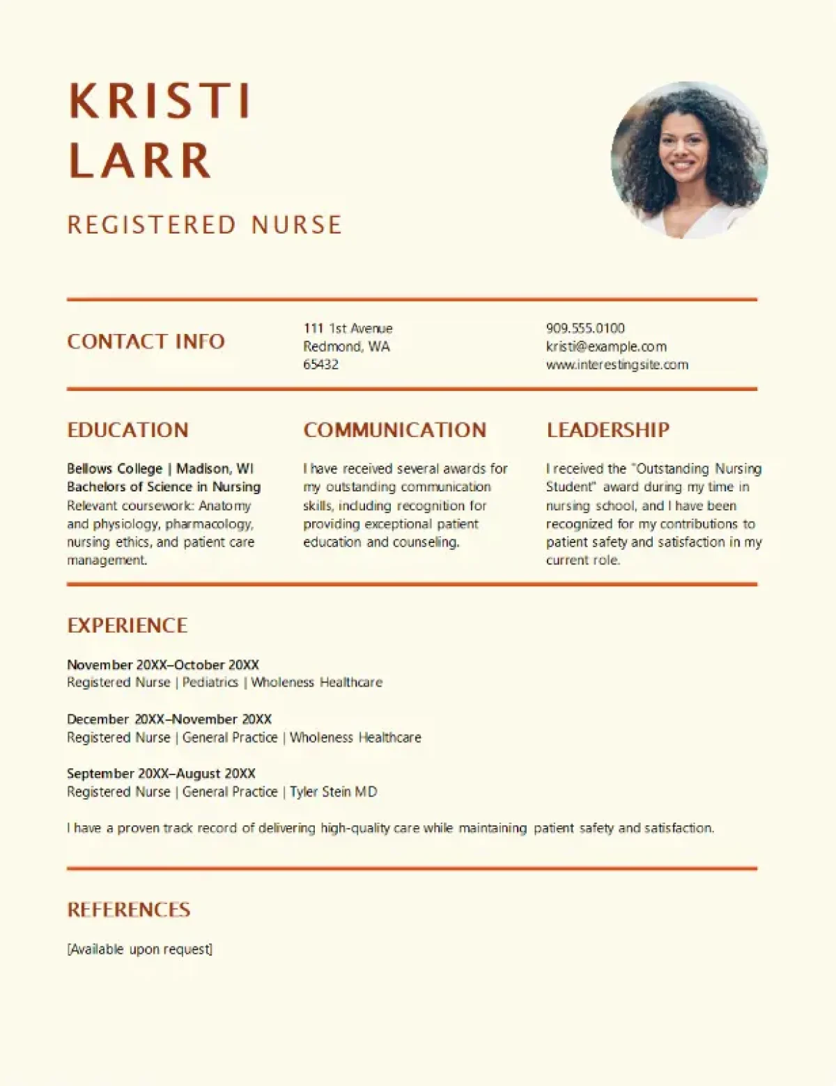 Bold nursing resume template for healthcare professionals with a confident, easy-to-read design