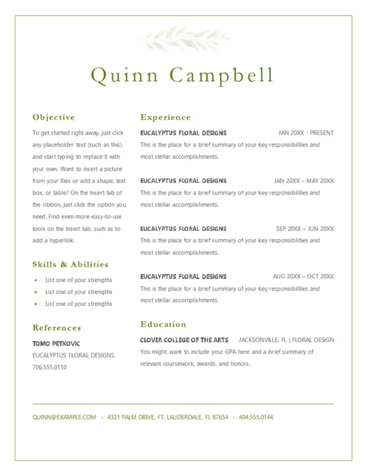 Elegant florist resume template with a creative and professional design