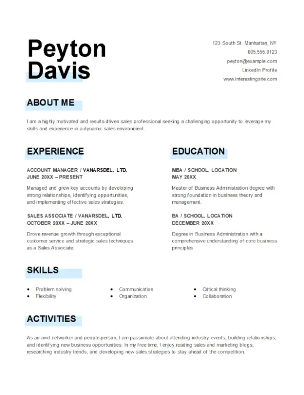 Stylish sales resume template with an elegant design for sales roles