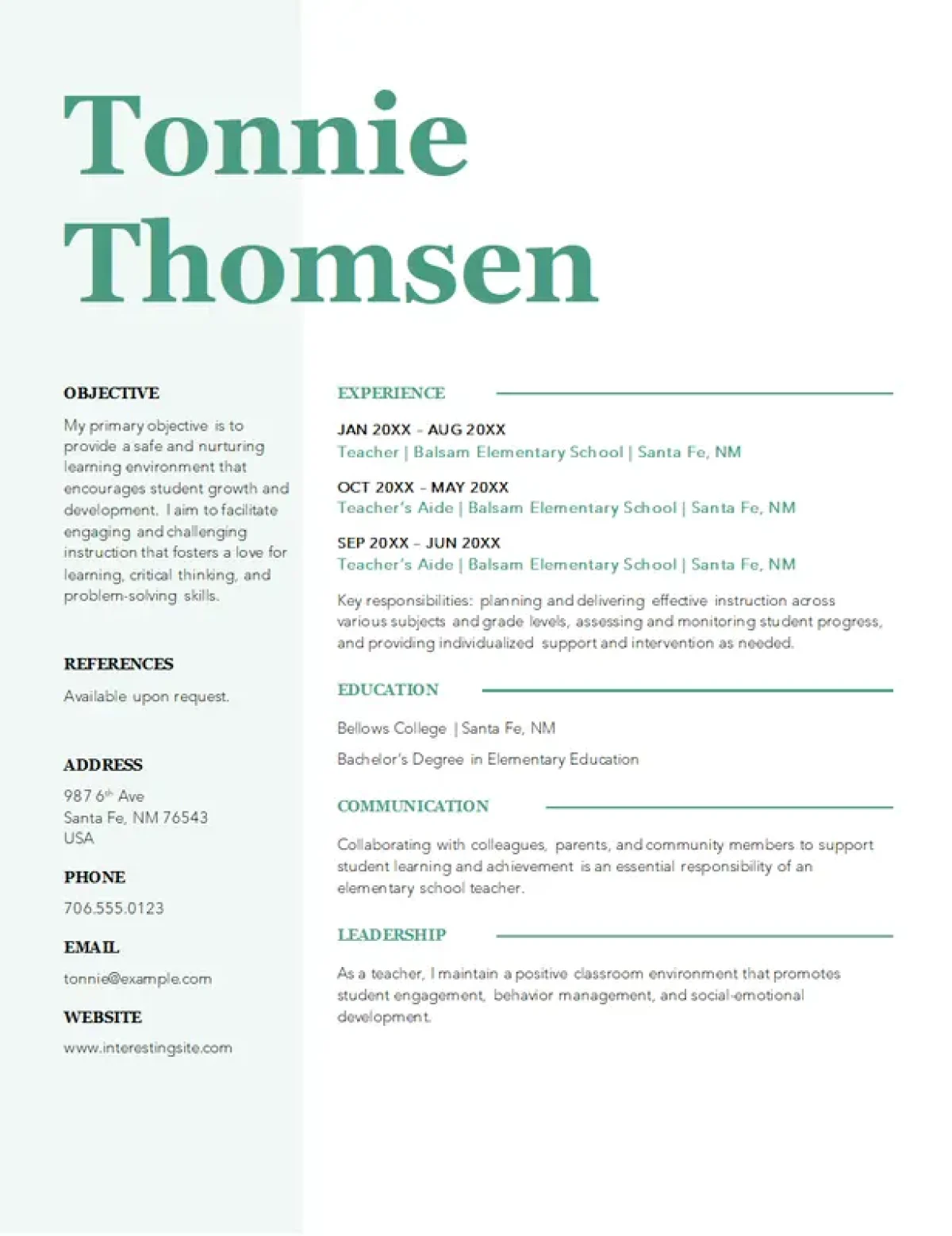 Stylish teaching resume template for educators with a creative and professional design